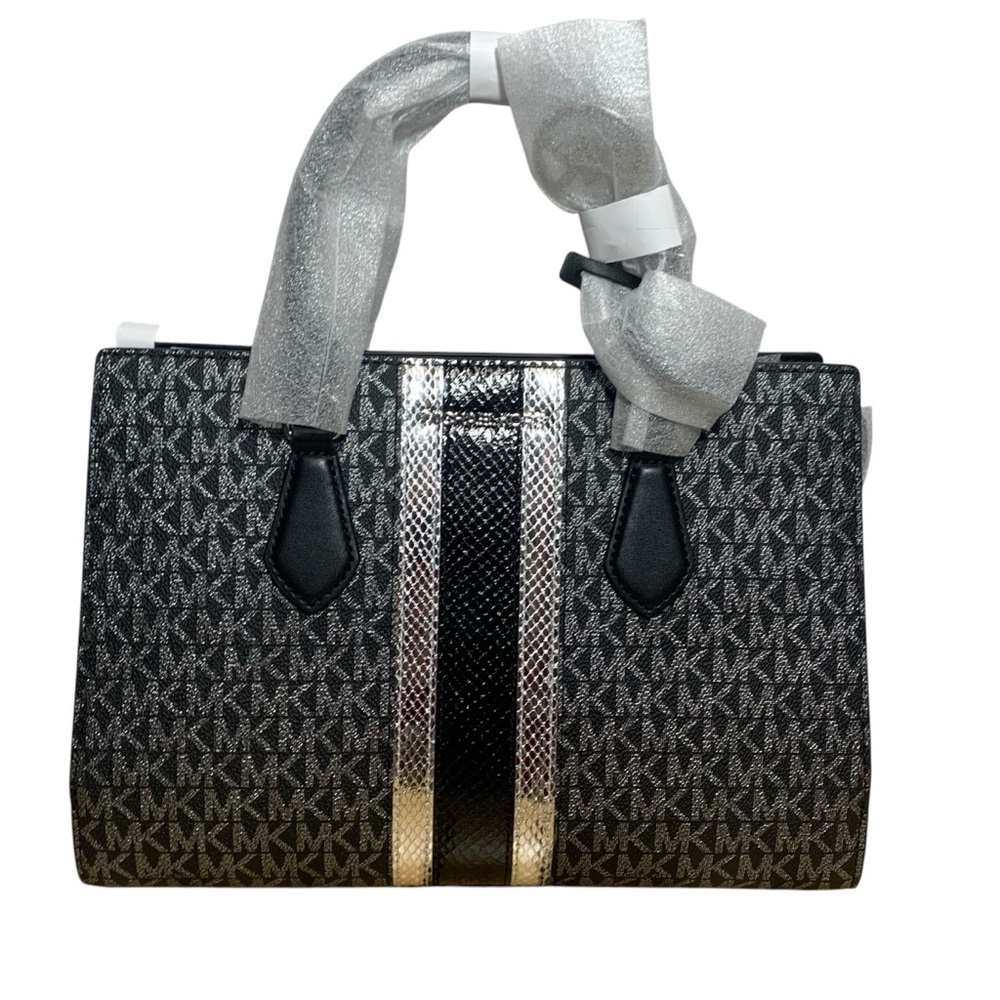 Michael Kors Sheila Medium Signature Logo and Metallic Satchel